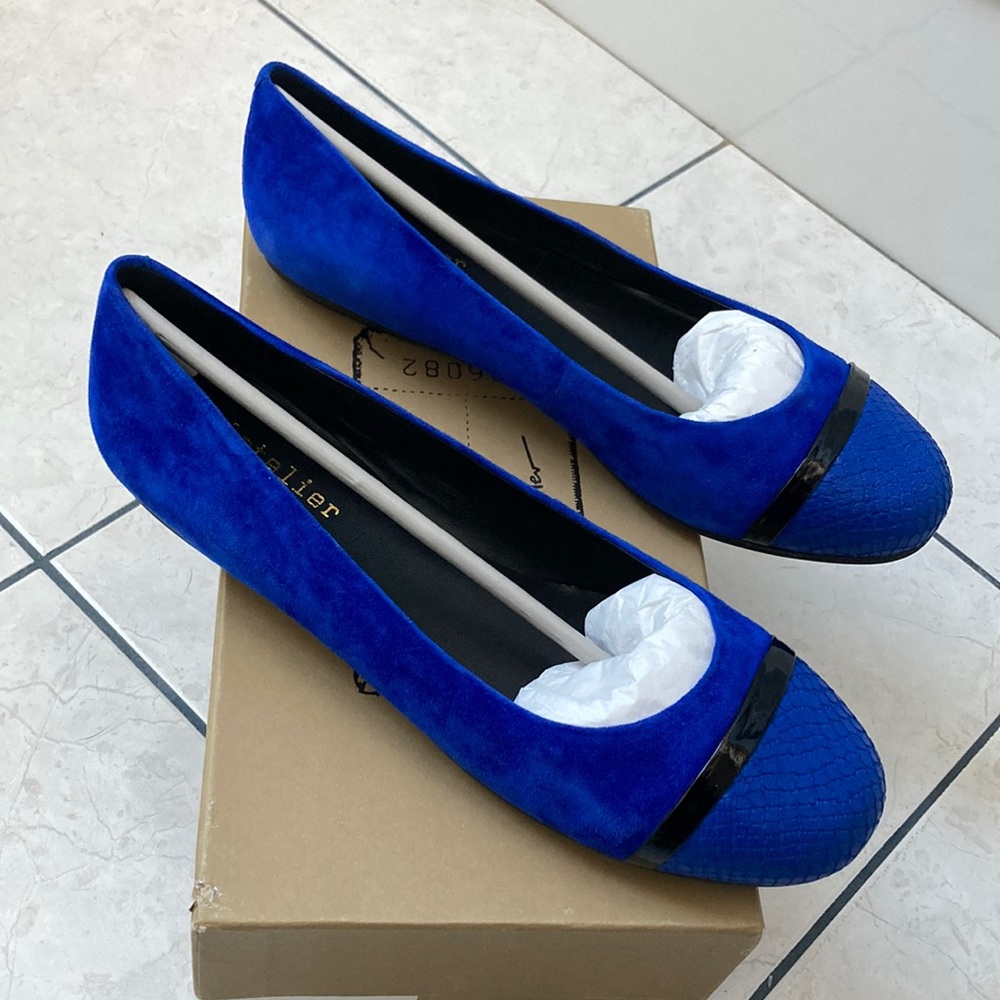 Nicole Miller Atelier blue suede ballet flats.